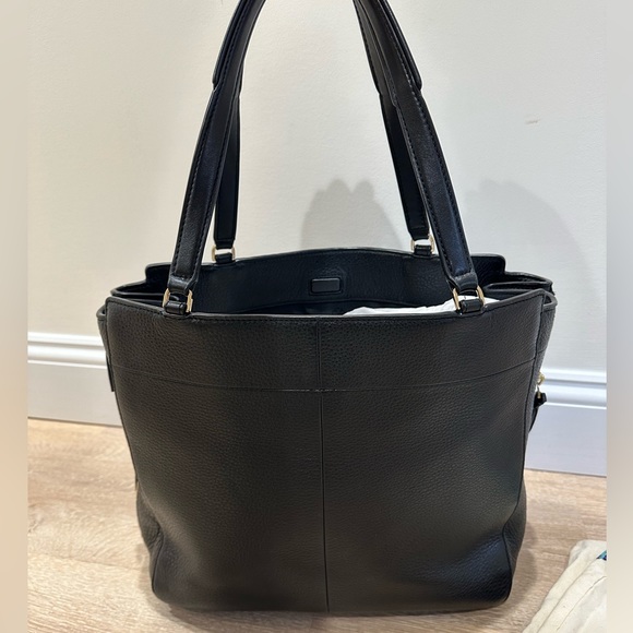 Tory Burch Ivy Side Zip Black Pebbled Leather Shoulder Tote Bag - Picture 6 of 13